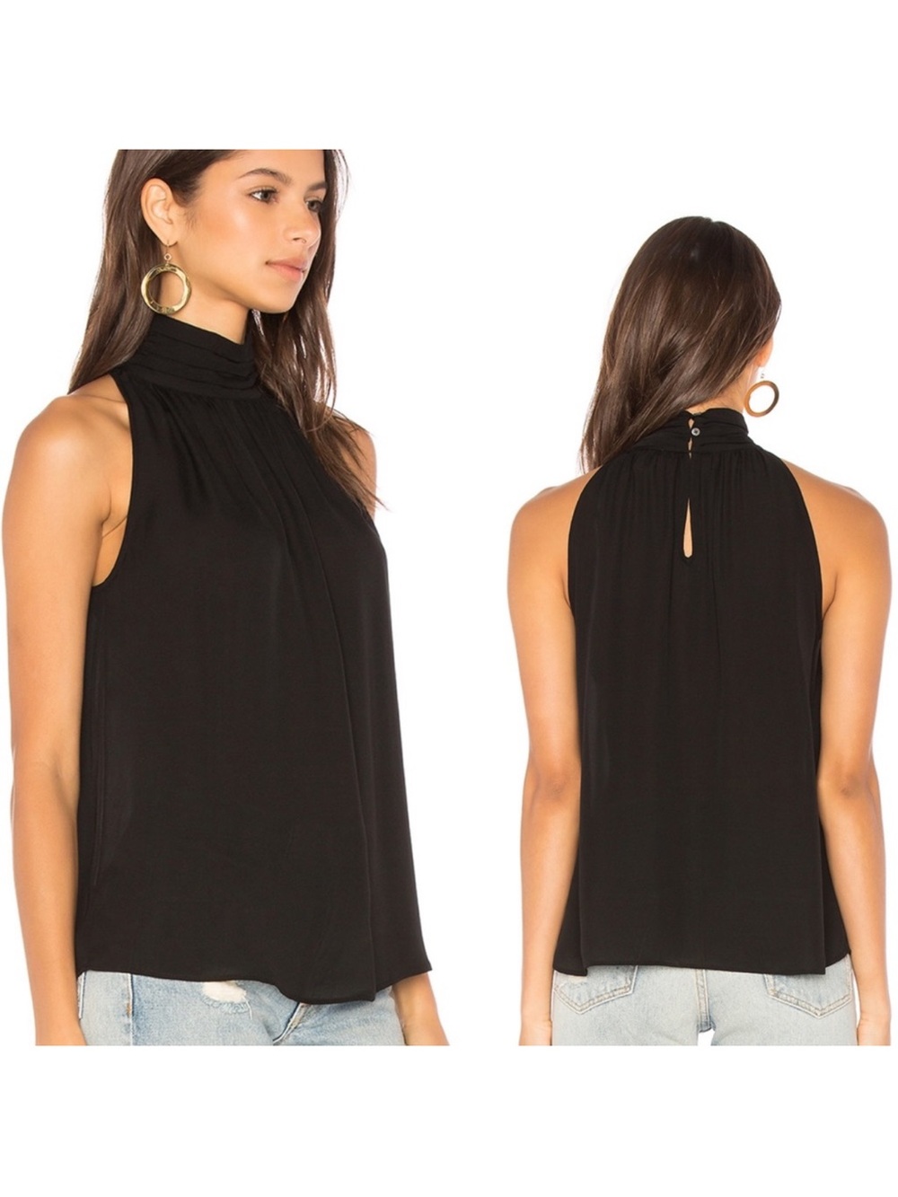 Joie Erola Black Caviar Silk Turtleneck Tank Top M